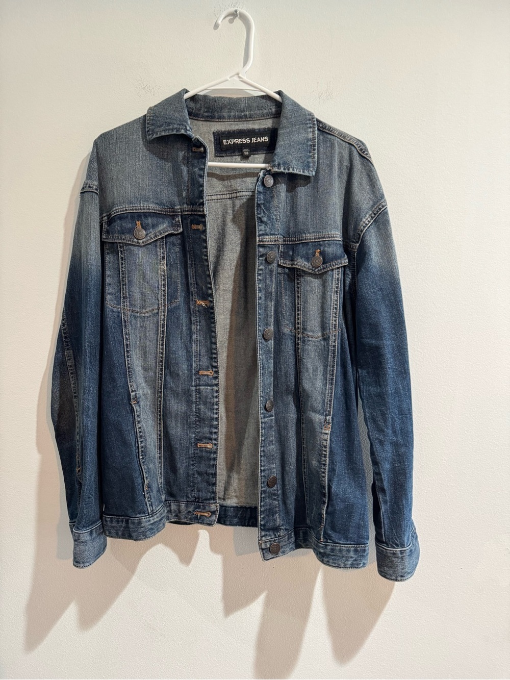 Express Blue Denim Stretch Jean Jacket Oversized XS Excellent Condition